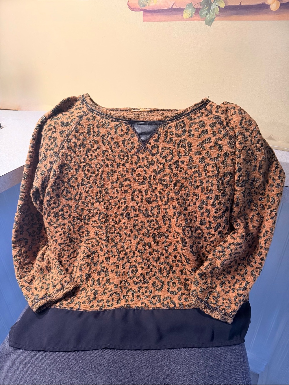 Ruby Rd. Leopard Print Crewneck Sweater in Rust and Black
